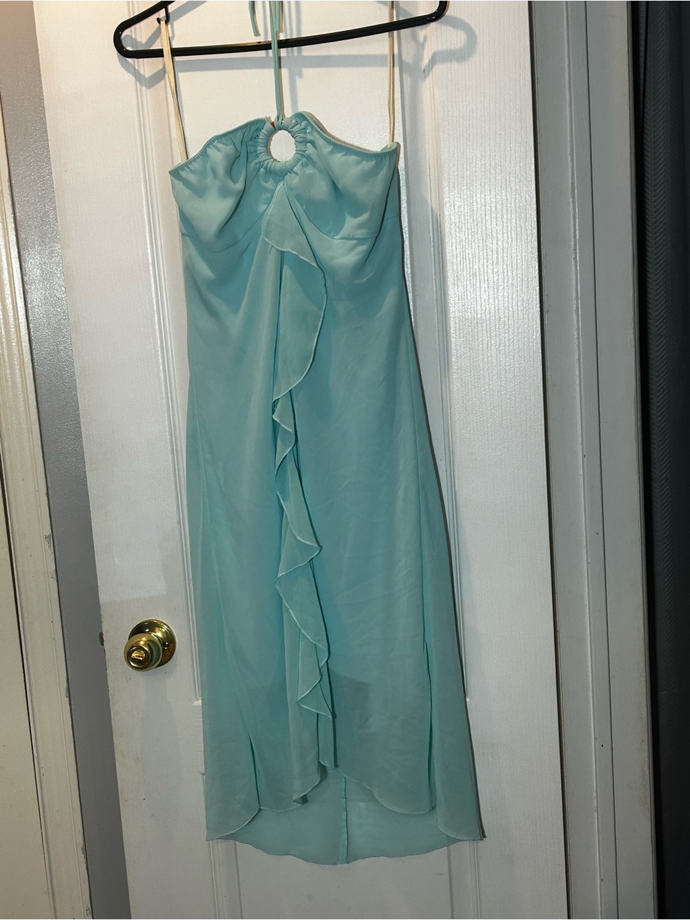 Aqua Ruffle Halter Midi Dress with Ring Detail